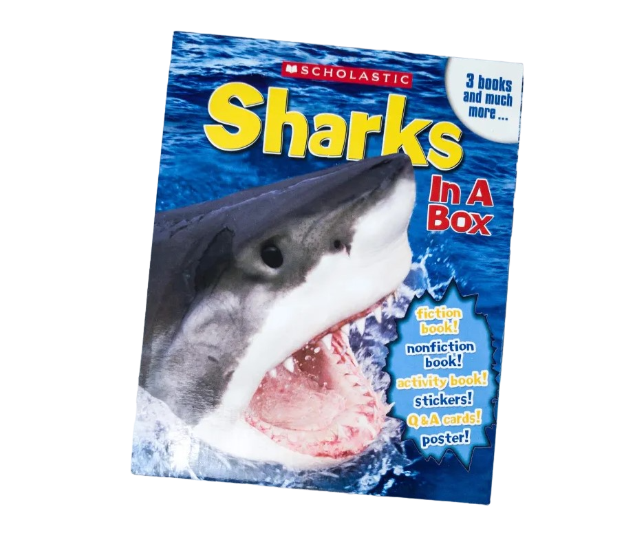 Sharks In A Box - 3 Books (include stickers, a fan deck of fascinating Q&A, a poster, and a parent’s guide)