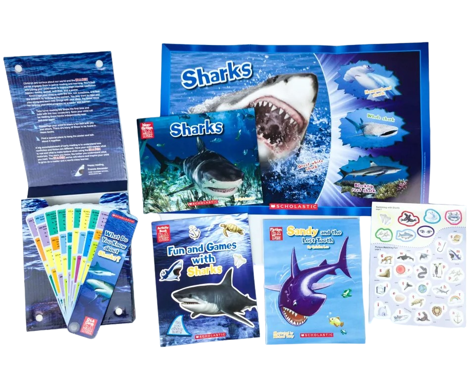 Sharks In A Box - 3 Books (include stickers, a fan deck of fascinating Q&A, a poster, and a parent’s guide)