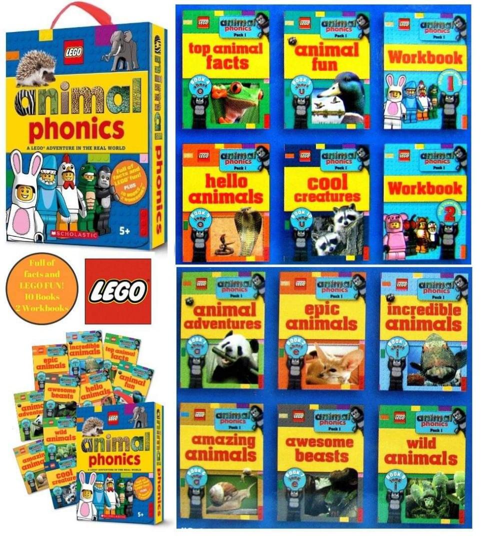 Animals Phonics Box Set: A LEGO Adventure in the Real World Collection - 10 Books + 2 Workbooks